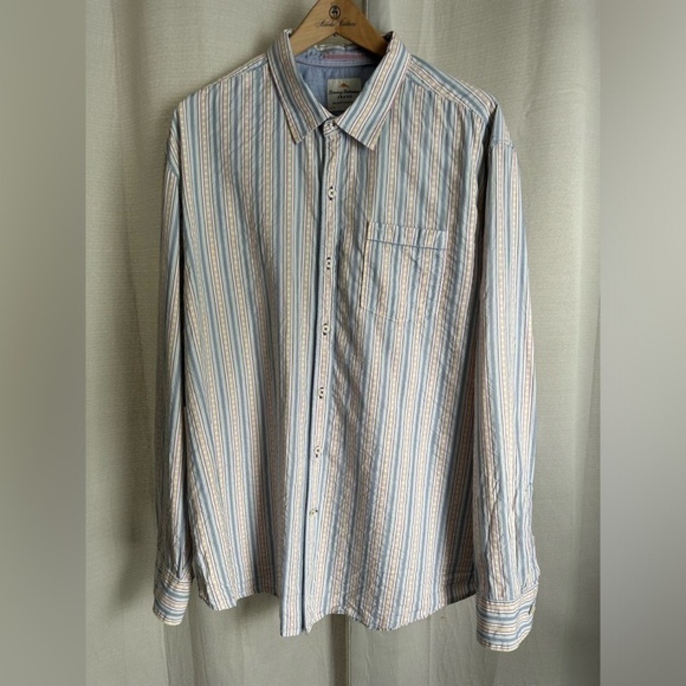 Tommy Bahama Jeans Mens XXL Island Modern Fit Striped Cotton Button Down Shirt
